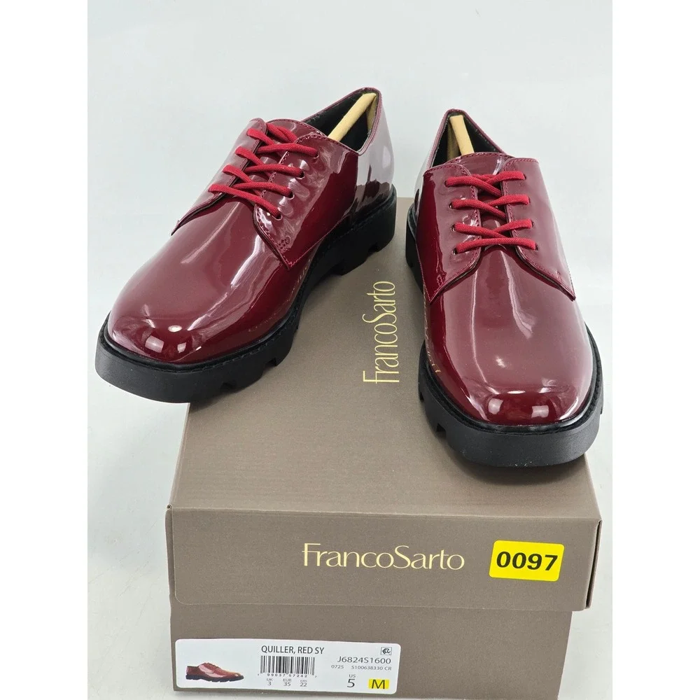 Franco Sarto Quiller Oxford Shoes Women 5 Red Patent Lug Sole - NEW